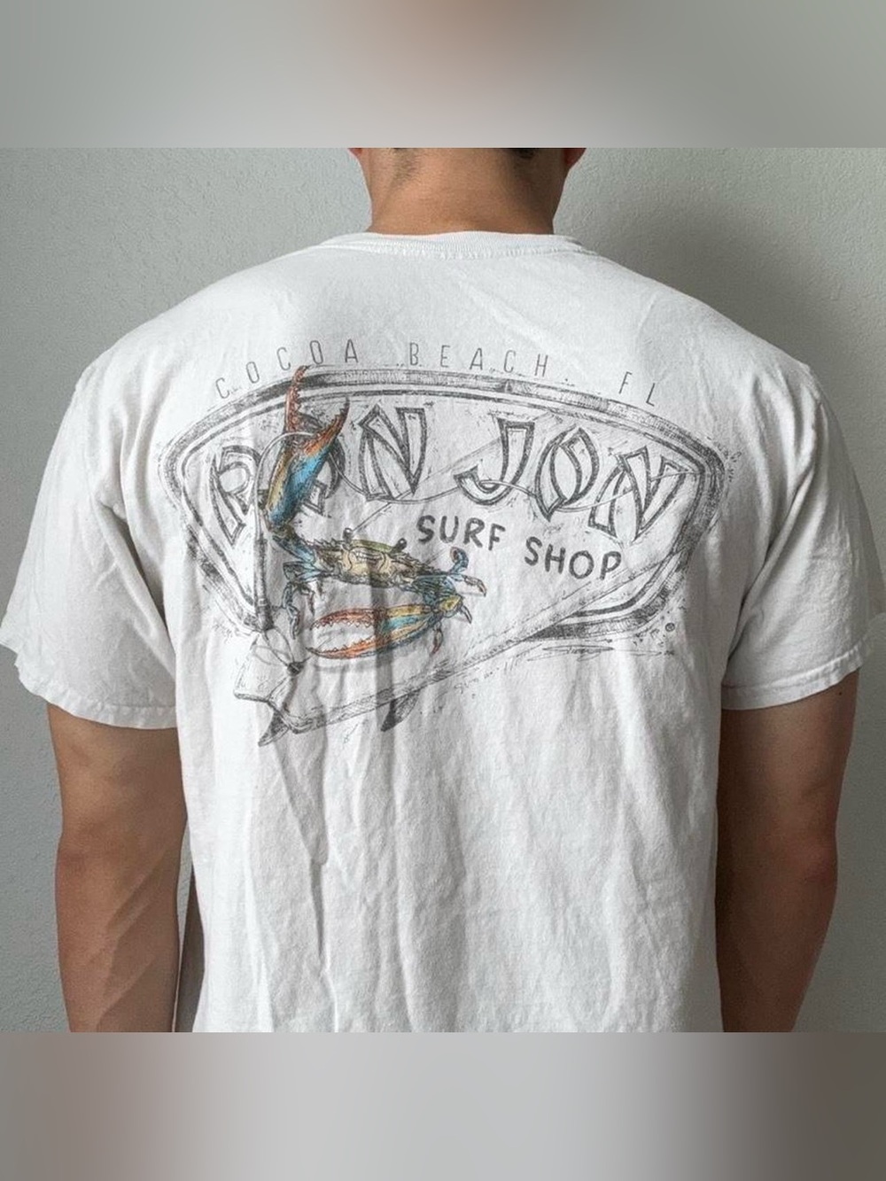 Vintage 2000s Ron Jon Surf Shop Graphics White Tee Shirt